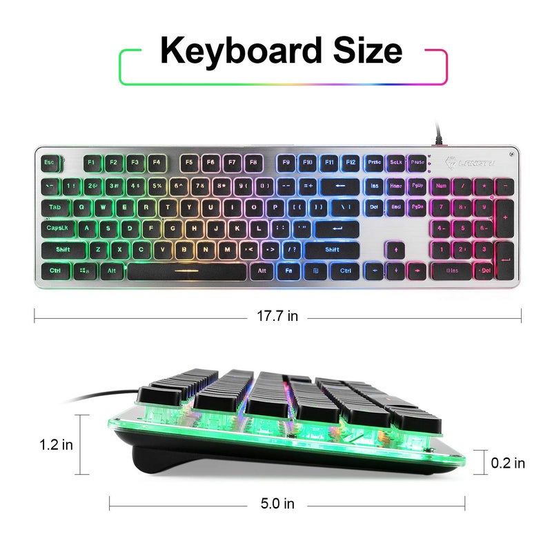 LANGTU Membrane Gaming Keyboard, Colorful LED Backlit Quiet Keyboard for Study, All-Metal Panel USB Wired 25 Keys Anti-ghosting Computer Keyboard 104 Keys - L1 Black/Silverâ€¦ - Image 5
